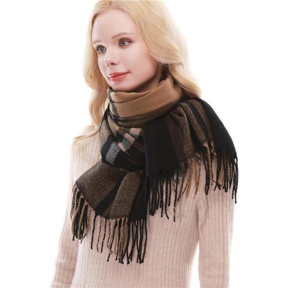 Womens plaid scarf fall winter warm pashmina wrap large blanket shawl cozy - Picture 6 of 8